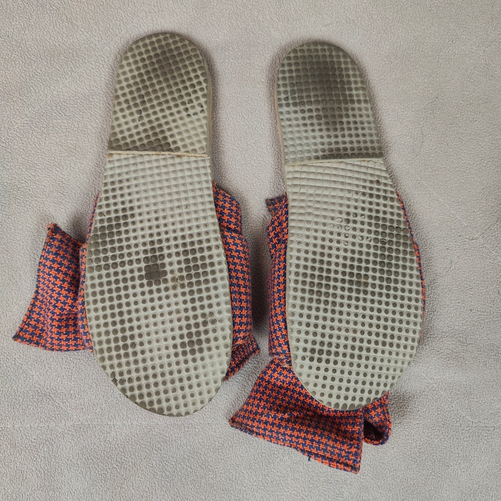 Brother Vellies Burkina Sandals Womens‎ 7 Slides Orange Blue Houndstooth Bow - Picture 5 of 6